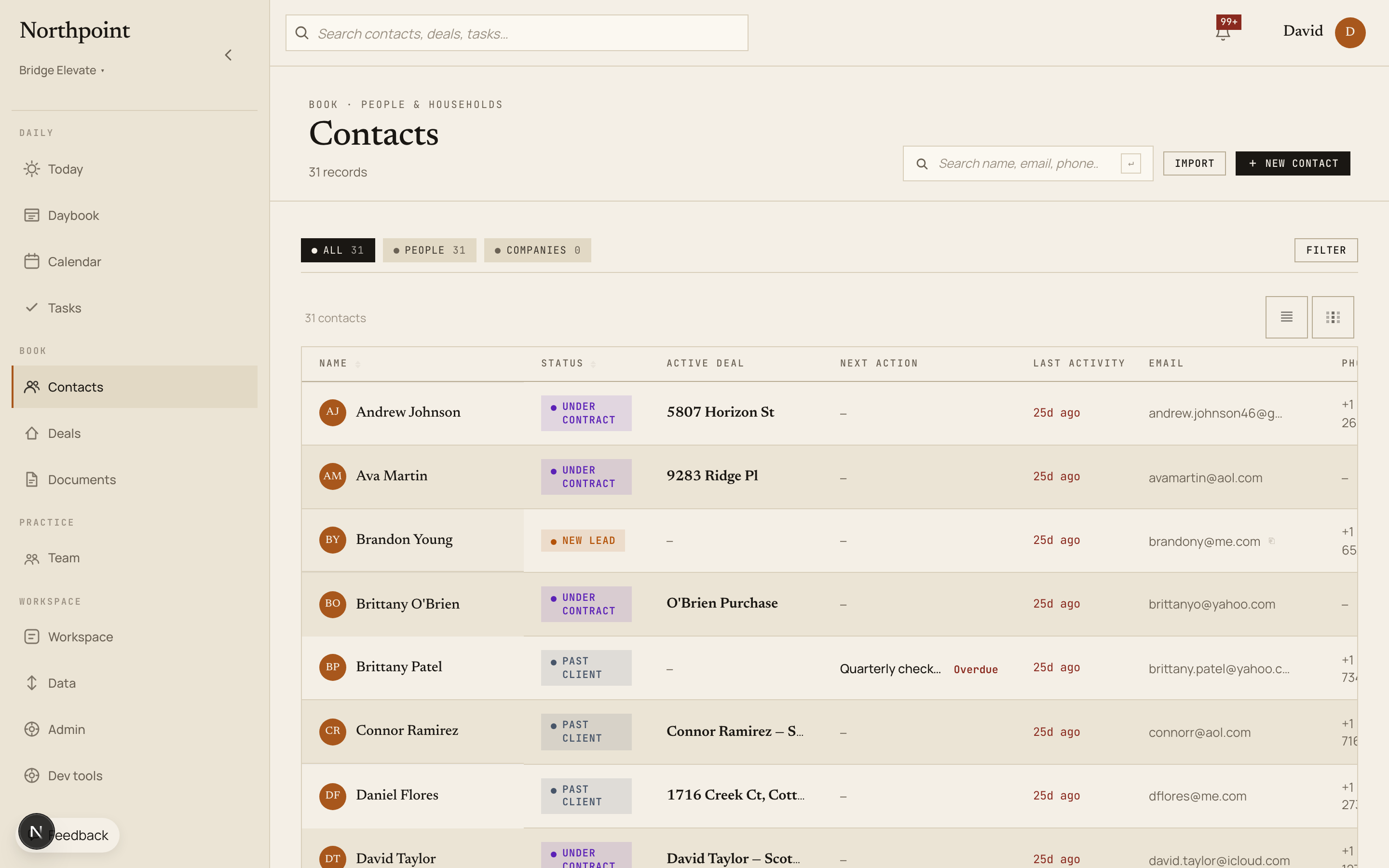 The Contacts list in Northpoint
